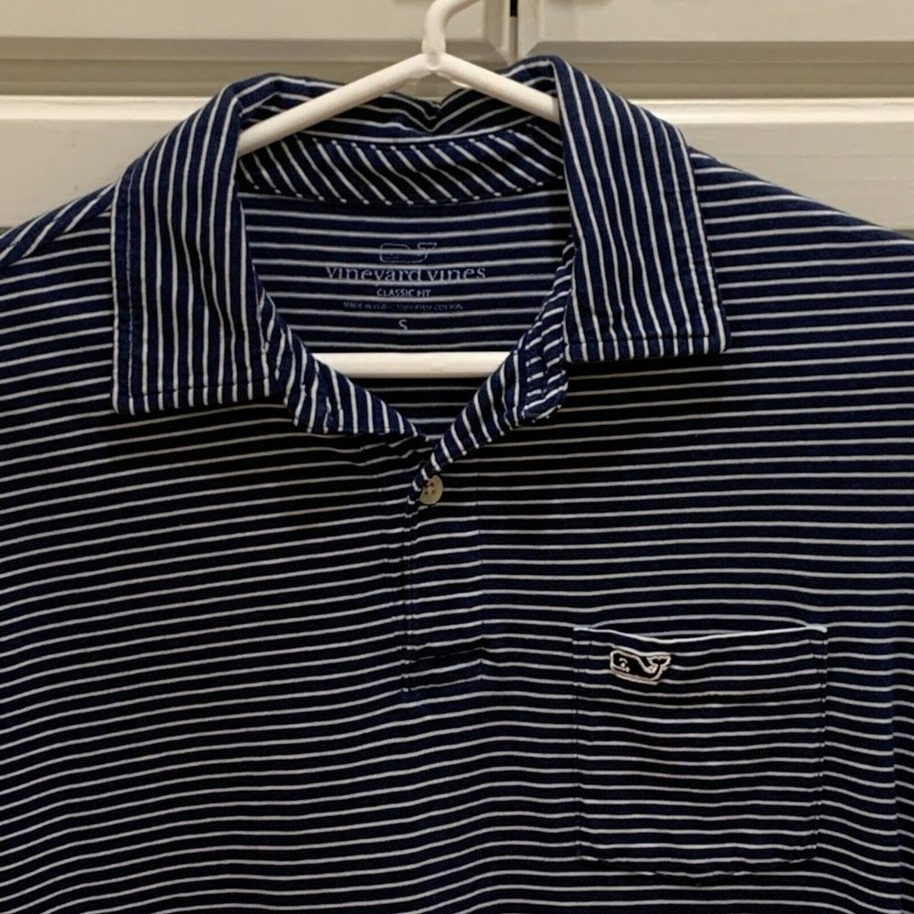 Vineyard Vines Classic Fit Navy Blue Stripe Pima Cotton Polo Shirt Men’s Small
